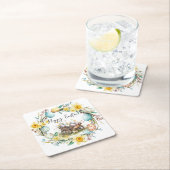 Holzwagen mit dekorativen Eiern Blumenoster Rechteckiger Pappuntersetzer (Vor Ort)