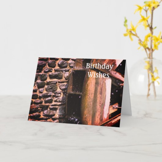 Holzwasserrad zum Geburtstag Karte (Gelbe Blume)