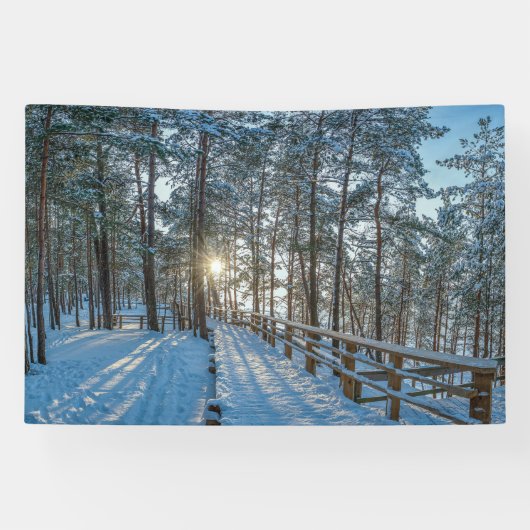 Holzweg über schneebedeckten Winterwald Banner (Horizontal)