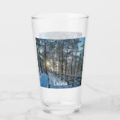 Holzweg über schneebedeckten Winterwald Glas (Rückseite)