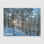 Holzweg über schneebedeckten Winterwald Magnetkarte (Vorderseite)