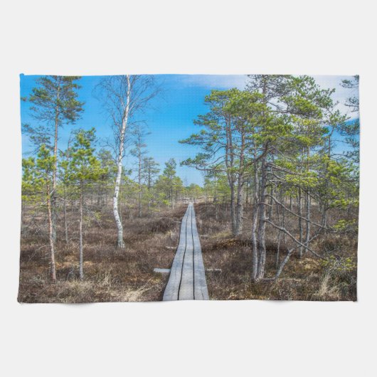 Holzweg über Sumpf Geschirrtuch (Horizontal)