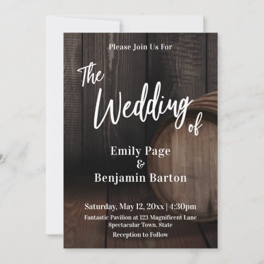 Holzweinfässer Lässige Handschrift für die Hochzei Einladung (Vorderseite)