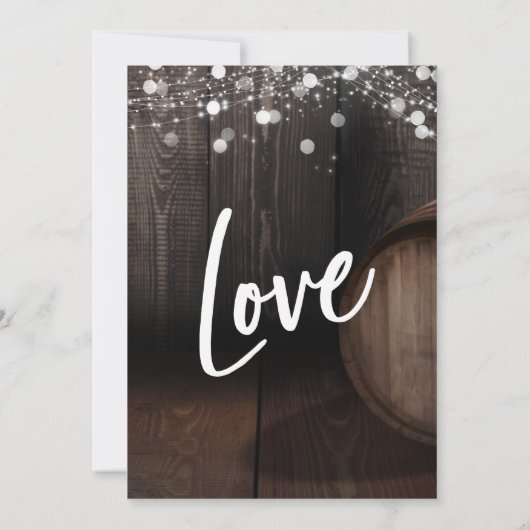 Holzweinfässer leuchten Lässig der Hochzeit von Einladung (Rückseite)