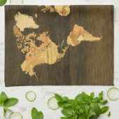 Holzweltkarte Küchentuch (Gefaltet)