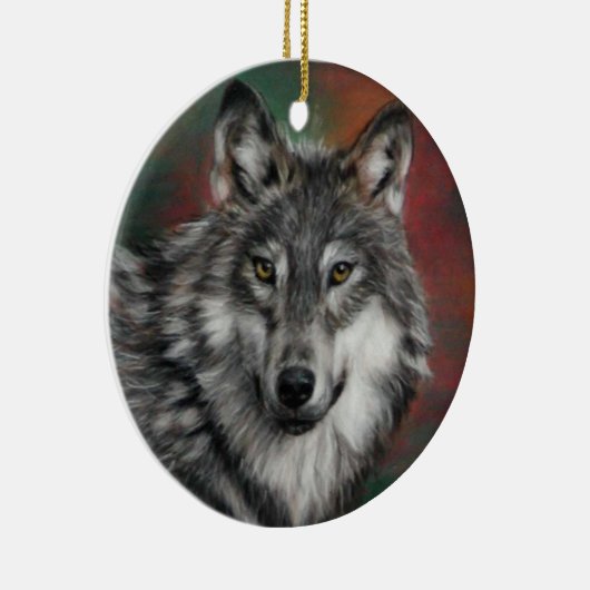 Holzwolf im Herbstwald ruht Keramik Ornament (Rechts)