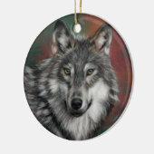 Holzwolf im Herbstwald ruht Keramik Ornament (Links)
