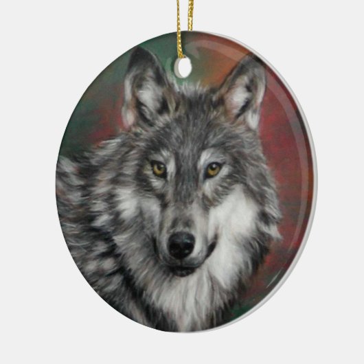 Holzwolf im Herbstwald ruht Keramik Ornament (Links)