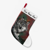 Holzwolf im Herbstwald ruht Kleiner Weihnachtsstrumpf (Vorderansicht (hängend))