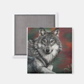 Holzwolf im Herbstwald ruht Magnet (Vorderseite/Rückseite)