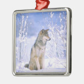 Holzwolf im Schnee, Canis lupus, Silbernes Ornament (Links)