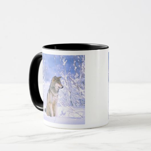 Holzwolf im Schnee, Canis lupus, Tasse (Vorderseite Links)