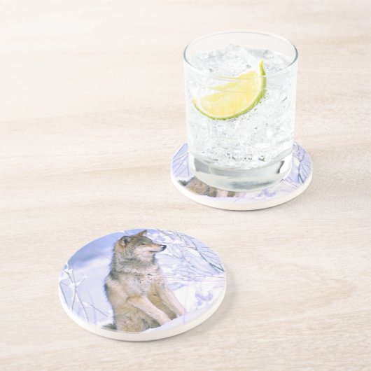 Holzwolf im Schnee, Canis lupus, Untersetzer (Seite)