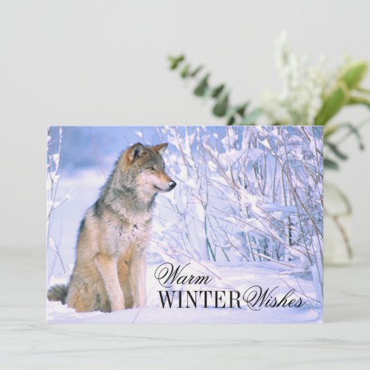 Holzwolf im Schnee Feiertagskarte (Stehend Vorderseite)