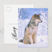 Holzwolf im Schnee Feiertagspostkarte (Vorne/Hinten)