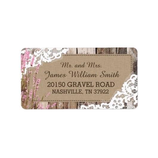 Holzwolle und Spitzen-Rustikale Hochzeitsmarke Adressaufkleber (Vorne)