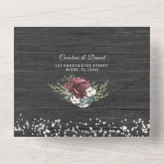 Holzwurzeln Elegant Hochzeit in einem All In One Einladung (Rückseite)