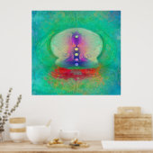 Holzyogi mit allen Chakra-Farben und Ohm Poster (Küche)