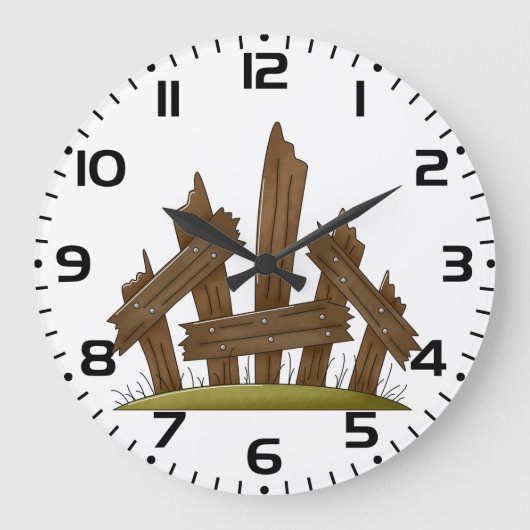 Holzzaun gebrochen Rustikaler Bauernhof Große Wanduhr (Vorderseite)