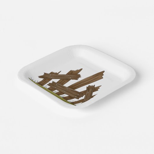 Holzzaun gebrochen Rustikaler Bauernhof Pappteller (Gewinkelt)