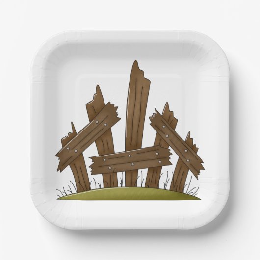 Holzzaun gebrochen Rustikaler Bauernhof Pappteller (Vorderseite)