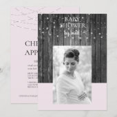 Holzzaun leuchtet Kinderdusche per Mail Foto Rosa Einladung (Vorne/Hinten)