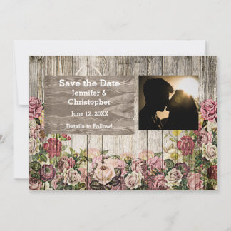 Holzzaun mit bemalten Rose Doppeltes Foto Save The Date