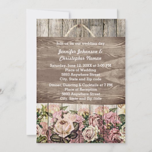 Holzzaun mit bemalten Rose Hochzeit Einladung (Vorderseite)