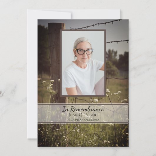 Holzzaun Post Wildblumen Todesjahr Einladung (Vorderseite)