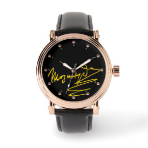 HOMAGE TO MOZART Gold Signature of Composer Black Armbanduhr