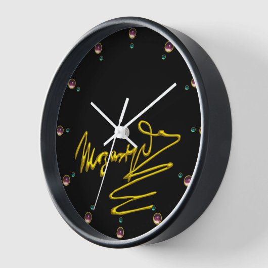 HOMAGE TO MOZART Gold Signature of Composer Black Wanduhr (Winkel)