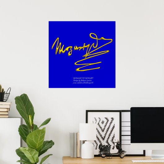 HOMAGE TO MOZART Gold Signature of Composer Blue Poster (Heimbüro)