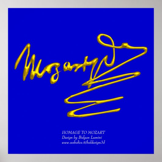 HOMAGE TO MOZART Gold Signature of Composer Blue Poster (Vorne)