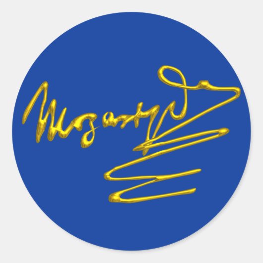 HOMAGE TO MOZART Gold Signature of Composer Blue Runder Aufkleber (Vorderseite)