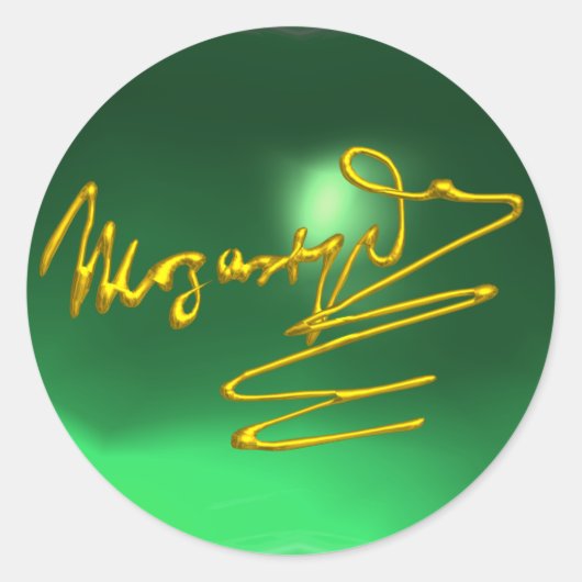 HOMAGE TO MOZART Gold Signature of Composer Green Runder Aufkleber (Vorderseite)