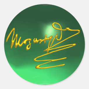 HOMAGE TO MOZART Gold Signature of Composer Green Runder Aufkleber