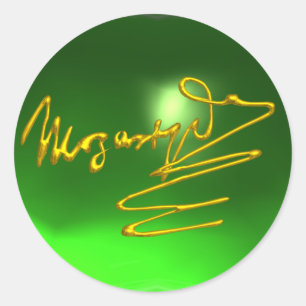 HOMAGE TO MOZART Gold Signature of Composer Green Runder Aufkleber
