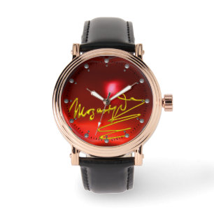 HOMAT AN MOZART Komponist 3D Gold Signatur Rot Armbanduhr