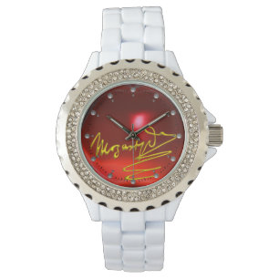 HOMAT AN MOZART Komponist 3D Gold Signatur Rot Armbanduhr
