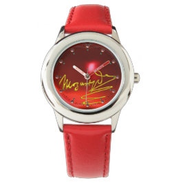 HOMAT AN MOZART Komponist 3D Gold Signatur Rot Armbanduhr