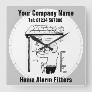Home Alarm Fitter Cartoon Quadratische Wanduhr