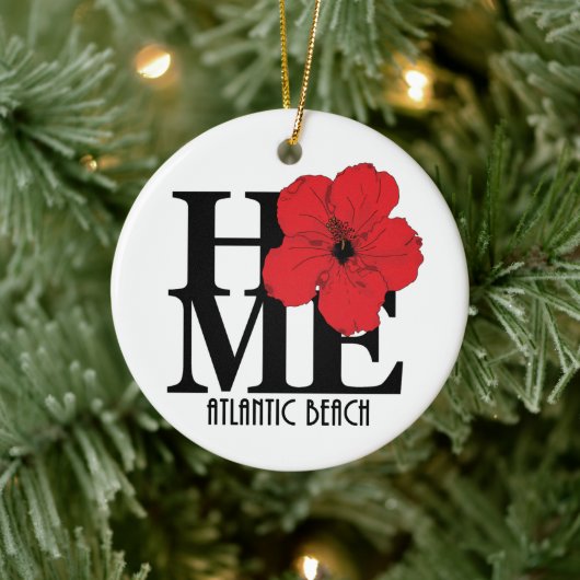 HOME Atlantic Beach Florida Red Hibiscus Keramik Ornament (Baum)