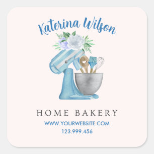 Home-Bäckerei Blue Flower Mixer Quadratischer Aufkleber