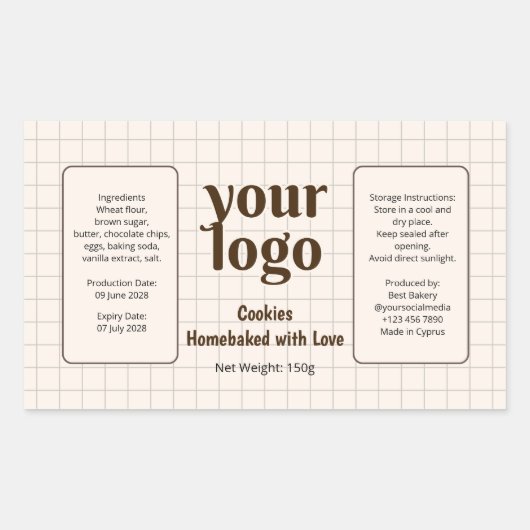 Home baked Cookies Logo and Ingredient Label Rechteckiger Aufkleber (Vorderseite)