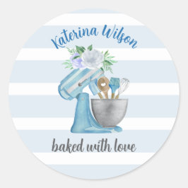 Home Bakery Blue Flower Mixer baked with love  Runder Aufkleber