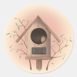 Home Birdie - Gemütlicher Waldvogelhaus-Aufkleber Runder Aufkleber