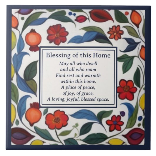 Home Blessing Sign Plaque Floral Pomegranates Fliese (Vorderseite)