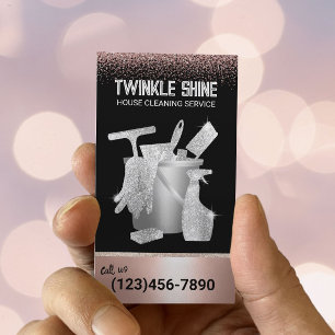 Home Cleaning Maid Service Rose Gold Glitter Visitenkarte