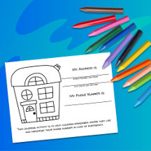 Home Color Emergency Info für Kids Activity Card