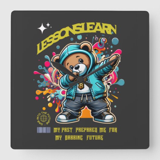 Home Decor DABBING FUTURE Lessons Learn Wall Clock Quadratische Wanduhr (Vorderseite)